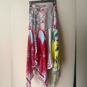 FARM Rio Asymmetrical Floral Skirt - Red, Blue, Yellow